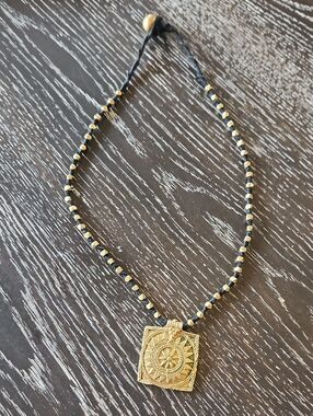 Gold-Tone Sun Medallion Pendant Necklace - Black & Gold